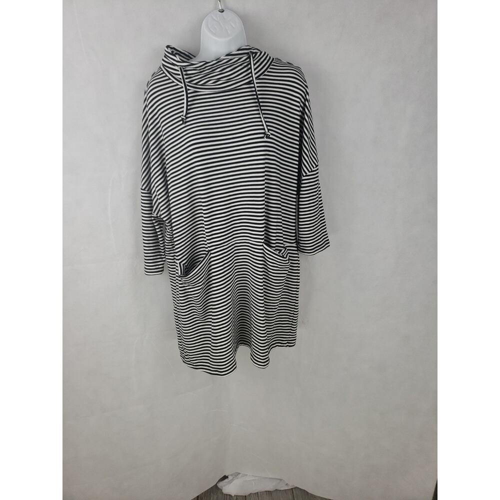 Shannon Passero Black White Striped Pullover S/M Soft Fleece Cowl Neck Lagenlook